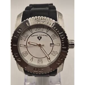Swiss Legend Men's Commander Stainless Steel Black Silicone White Dial Watch